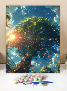 繁荣大树数字油画diy填充手工解压治愈装饰挂画卡通2025新款风景