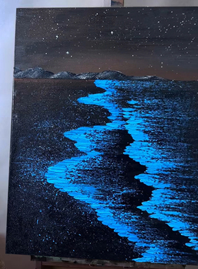 蓝色沙滩石英砂肌理画diy