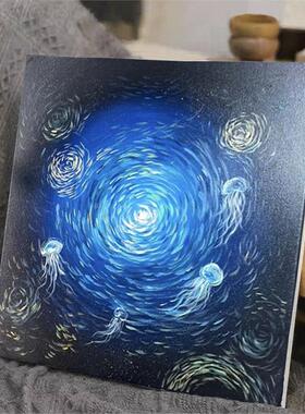 蓝色水母石英砂肌理画diy
