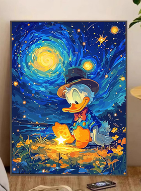 梵高星空皮卡丘唐老鸭数字油画