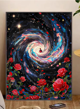 小王子与星空花海手工数字油画