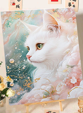 简约高级感花卉猫咪数字油