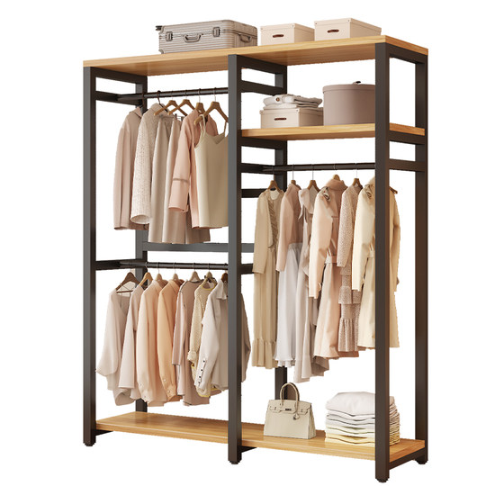 衣帽架落地卧室组合防尘置物架简易衣柜金属一体开放式收纳挂衣架