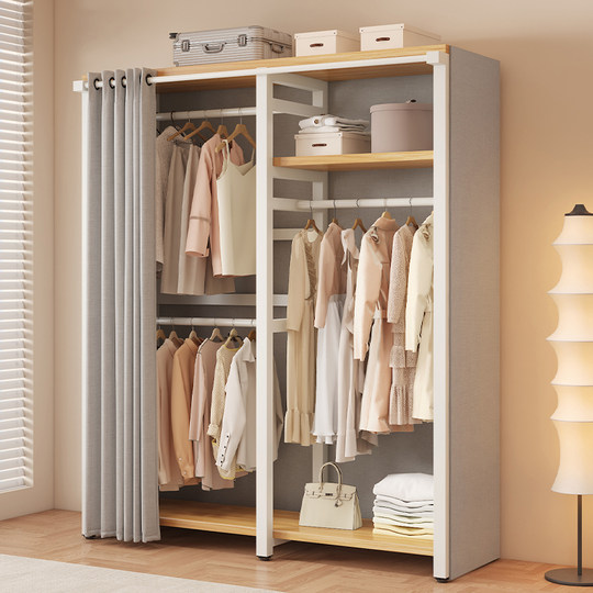 衣帽架落地卧室组合防尘置物架简易衣柜金属一体开放式收纳挂衣架