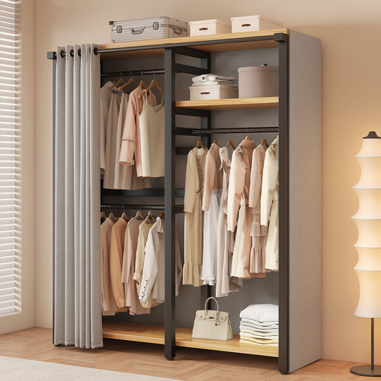 衣帽架落地卧室组合防尘置物架简易衣柜金属一体开放式收纳挂衣架