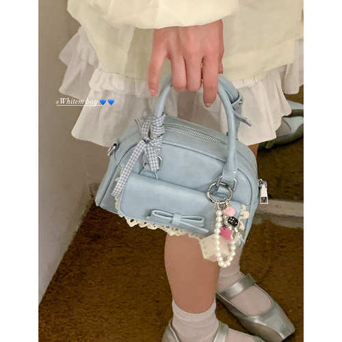 夏季手提保龄球包包女2025新款潮韩版蝴蝶结贝壳包百搭单肩斜挎包 - 图0