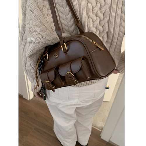 卡乐儿复古小众腋下包包女秋冬2024新款潮韩国手提大容量保龄球包 - 图2