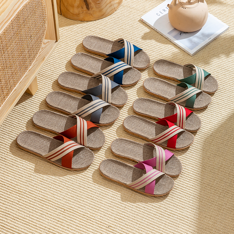 亚麻拖鞋男夏季家用情侣家居室内木地板厚底防滑防臭凉拖女士夏天 - 图2