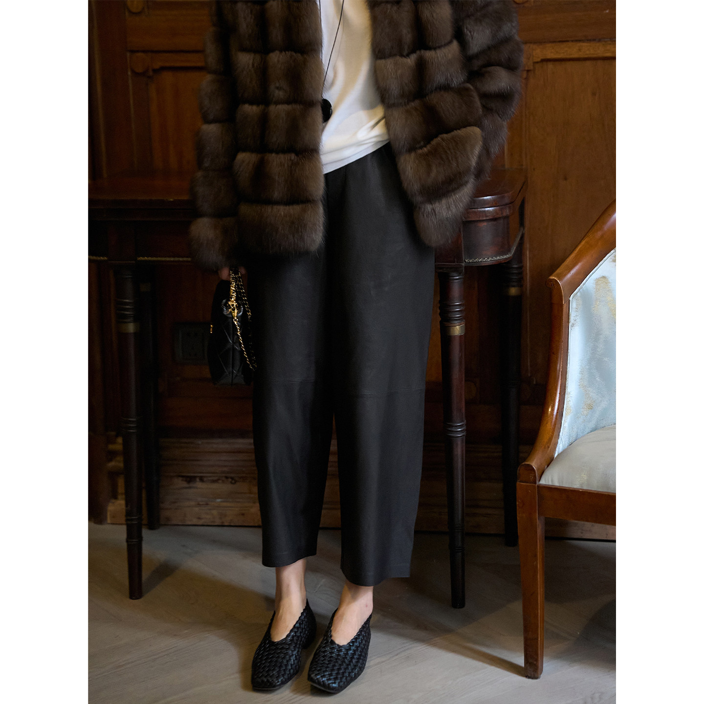 TOFOD 山本裤 英国进口植糅小羔羊皮哈伦裤 宽松九分阔腿裤皮裤女,淘宝优惠券,粉丝福利购,淘宝优惠卷