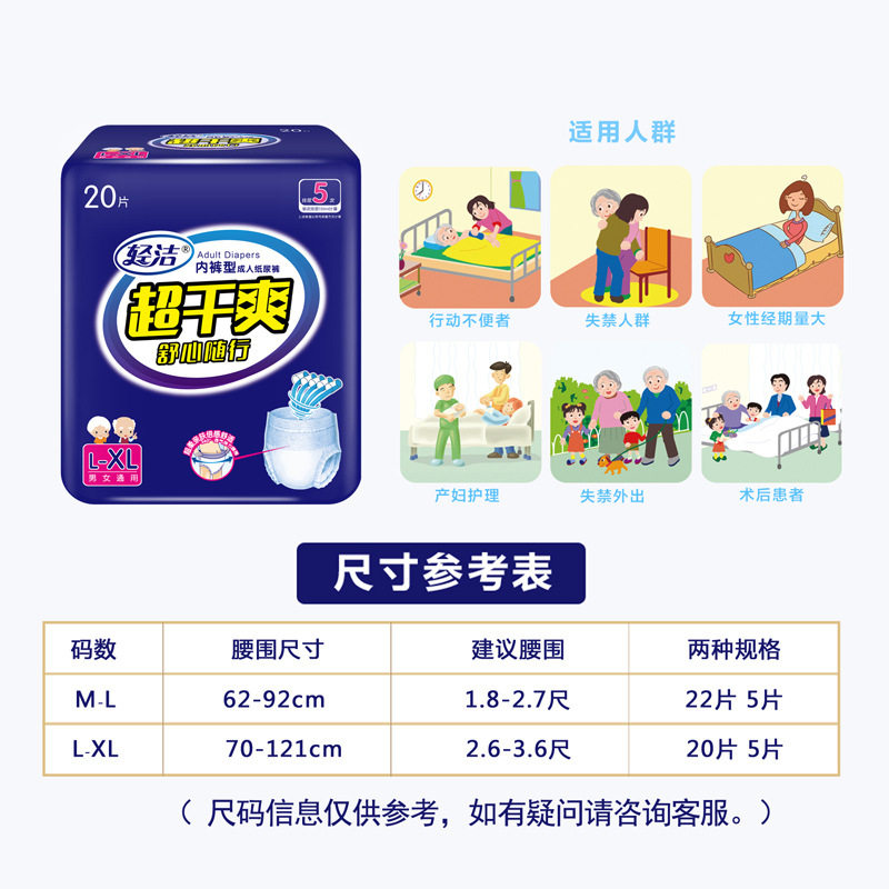 轻洁成人拉拉裤老年人内裤式纸尿裤一次性尿不湿男女孕妇LXL20片,淘宝优惠券,粉丝福利购,淘宝优惠卷