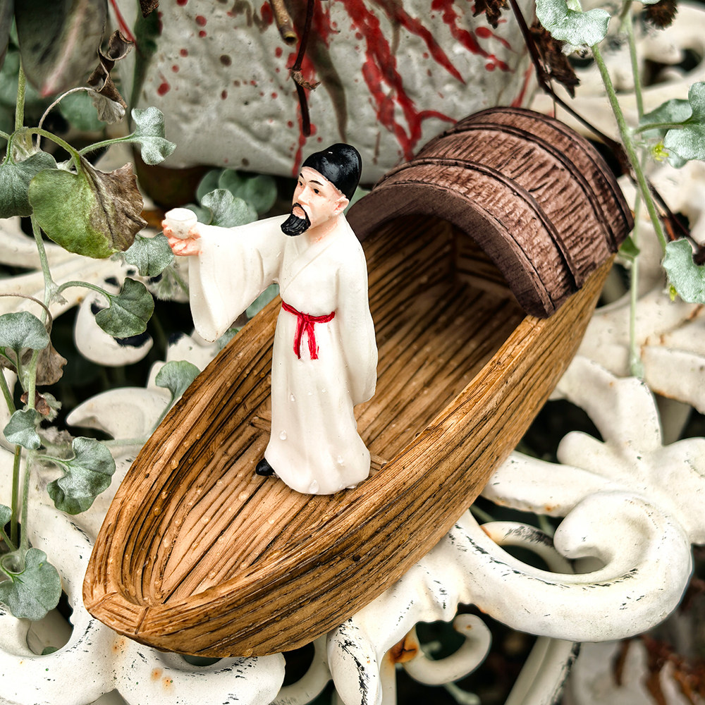 汪伦送李白小船树脂摆件中式乌篷船浮水复古水缸流水造景装饰品,淘宝优惠券,粉丝福利购,淘宝优惠卷