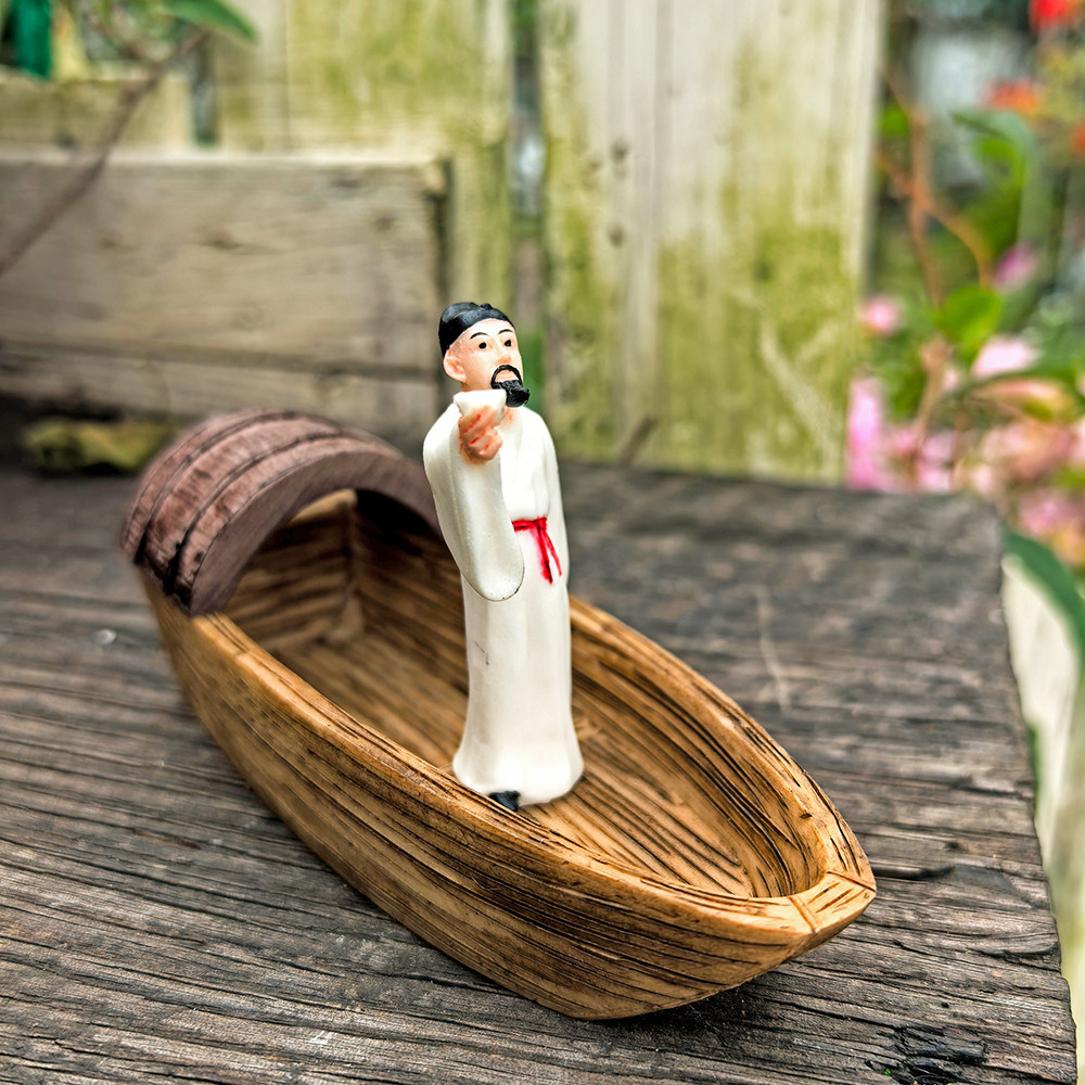 汪伦送李白小船树脂摆件中式乌篷船浮水复古水缸流水造景装饰品,淘宝优惠券,粉丝福利购,淘宝优惠卷