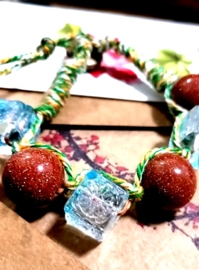 吉祥珠宝 天然金沙石古法蓝琉璃编织异域风手链清新古朴