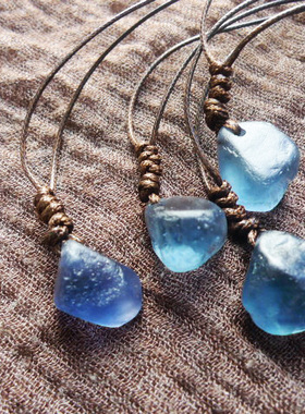 吉祥珠宝酷似墨蓝绿碧玺 天然墨蓝绿萤石原石手作蜡绳吊坠