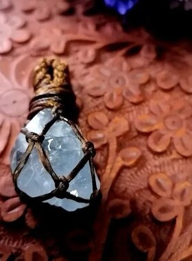 吉祥珠宝 天然天青石网兜原石蜡绳吊坠蜡绳手作项链