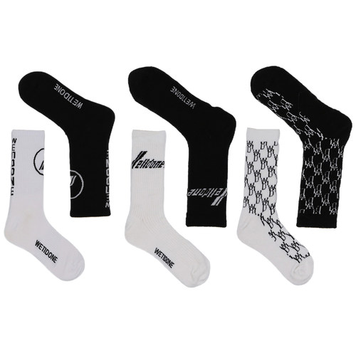 两双装秋冬现货we11done袜子正确版本韩国设计师logo字母ins潮袜 - 图3