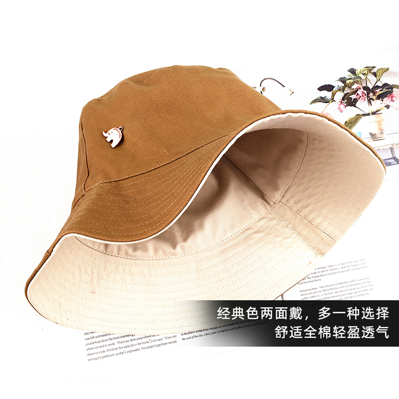 网红渔夫帽春夏双面韩版日系遮阳帽多色防紫外线小花小象太阳帽子