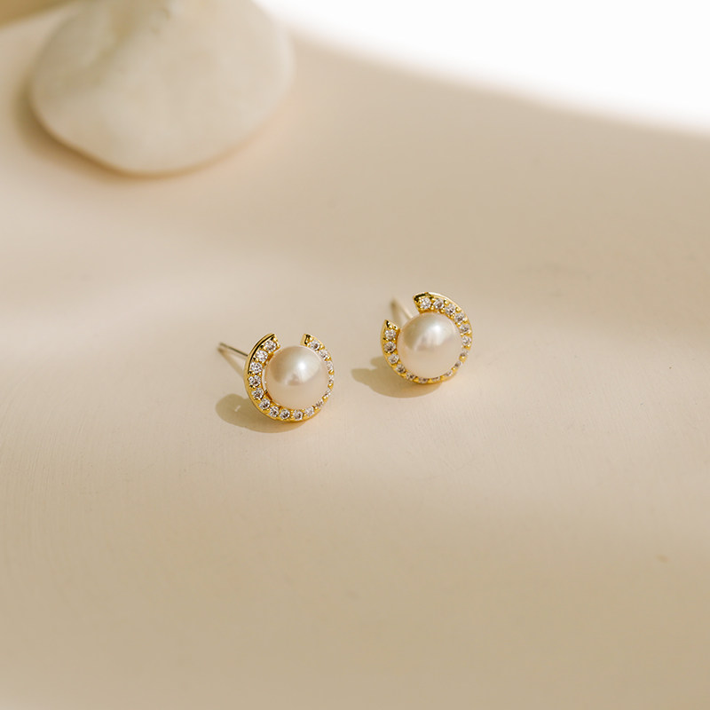 精致简约迷你百搭天然珍珠气质耳钉 民美饰品耳钉