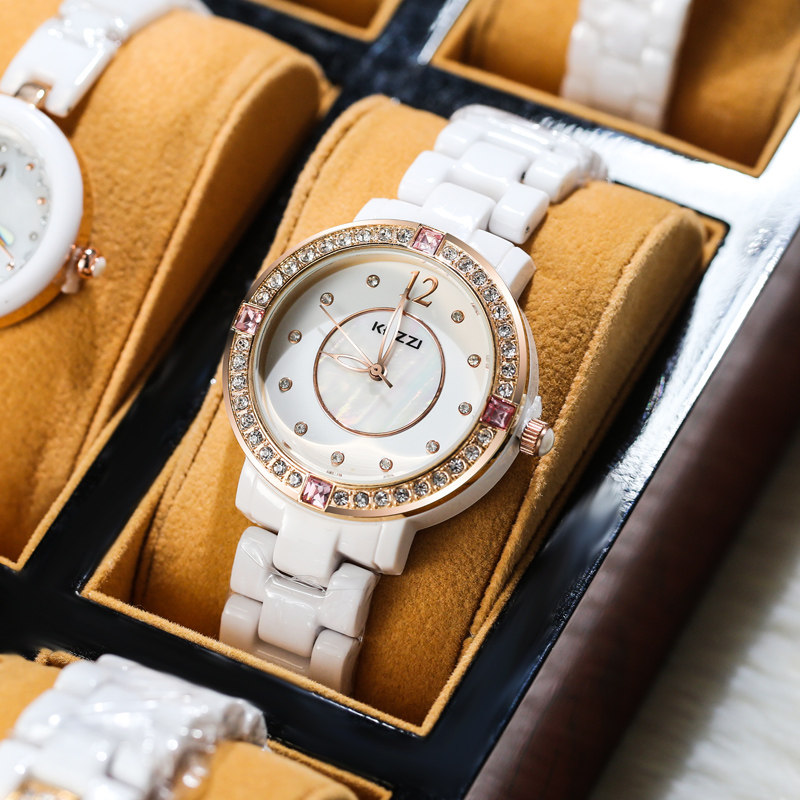 2021新品女士防水白色陶瓷石英表 珂紫国产腕表