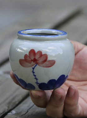 手绘青花莲荷迷你小花瓶