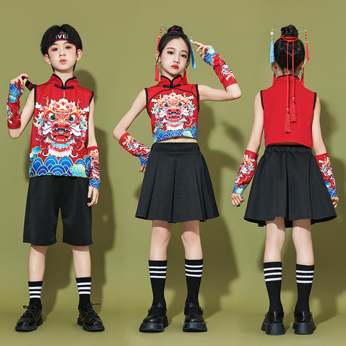 六一演出服中国服装国潮合唱团模特潮服男女走秀儿童表演套装街舞 - 图0