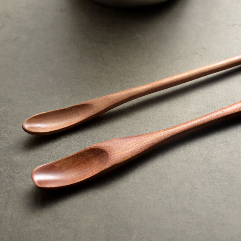 日式木勺长柄搅拌勺蜂蜜勺子木质咖啡勺调羹家用楠木汤匙奶茶勺子 - 图1