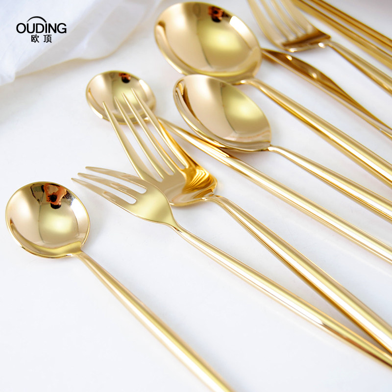 葡萄牙款304镜面金色西餐刀叉勺餐具牛排刀叉甜品叉勺咖啡勺筷子,淘宝优惠券,粉丝福利购,淘宝优惠卷