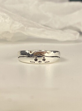 铁合金新款银色涂鸦小八吉伊情侣对戒ins卡通可爱闺蜜戒指
