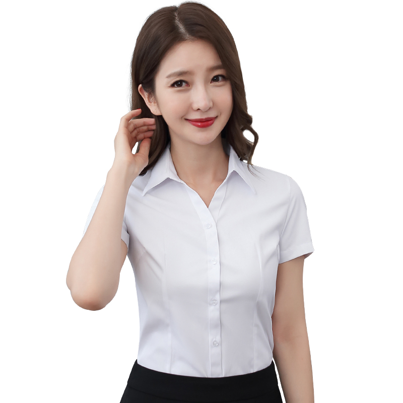 女士衬衫女短袖职业正装蓝色工装白色衬衣韩版正装长袖大码工作服