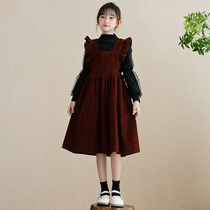 Girls dress Dress Autumn Winter 2023 New Girl Light Core Suede Braces Skirt Winter Great Princess Dresses Dresses