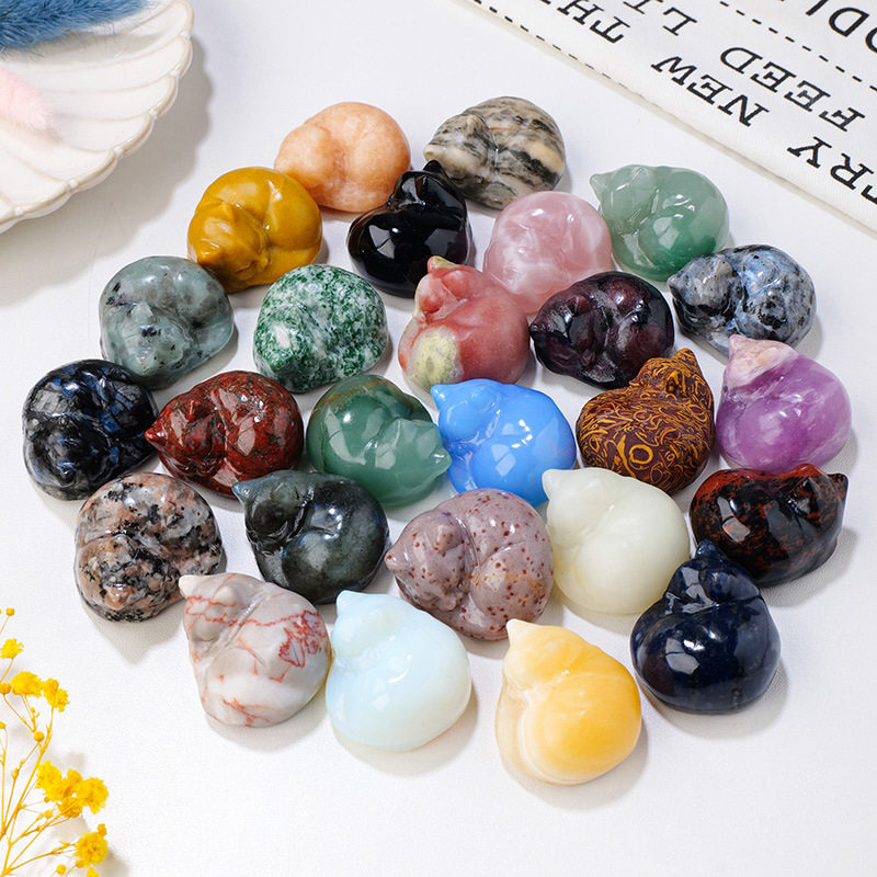 小号水晶粉色蓝色睡猫迷你可爱猫咪雕刻原石黑曜石粉水晶摆件桌面,淘宝优惠券,粉丝福利购,淘宝优惠卷