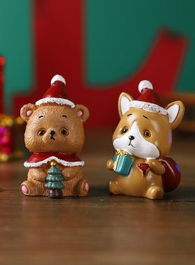 创意圣诞节圣诞老人圣诞树迷你桌面小摆件微景观树脂可爱驯鹿装饰