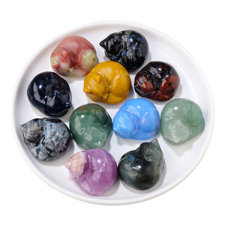 小号水晶粉色蓝色睡猫迷你可爱猫咪雕刻原石黑曜石粉水晶摆件桌面,淘宝优惠券,粉丝福利购,淘宝优惠卷