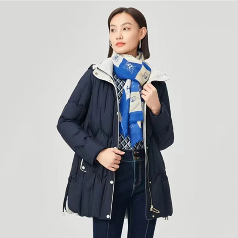 娜家商场同款女装2025冬季新款时尚连帽中长款保暖羽绒服外套女