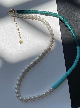 镀金玻璃珍珠圆珠链女小清新项链