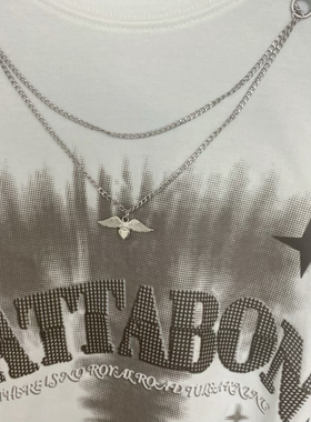 天使翅膀双头领口链条钛钢一字扣项链可拆卸分离式领口链男女情侣