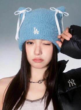 MLB猫耳毛线帽女款冬季保暖