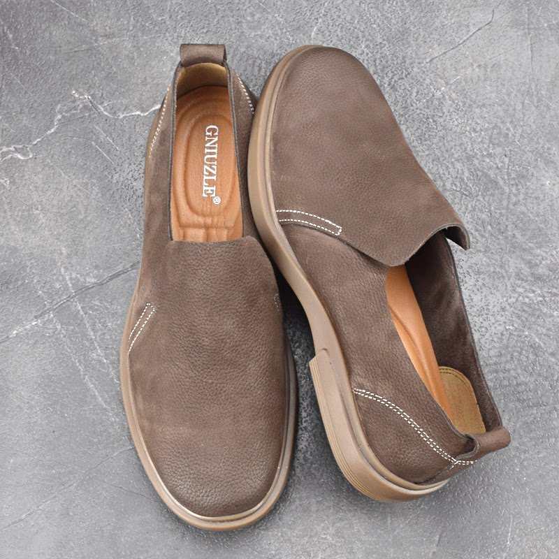 Single-layer cowhide over-the-foot lightweight tendon-soled lazy shoes for men