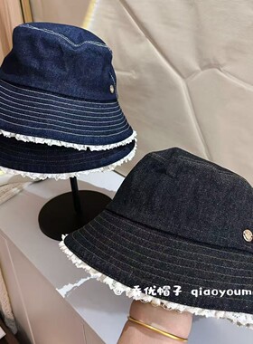 韩国2026新款蕾丝花边牛仔渔夫帽女秋季显脸小轻熟百搭盆帽潮