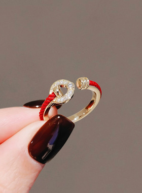 小众高级感新年红绳戒指女本命年红色开口戒指环食指戒新简约