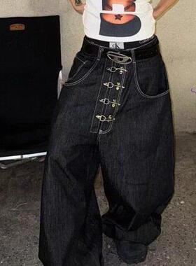 Men's High-Waist Lightning Bolt Jeans Wide Leg Street Style