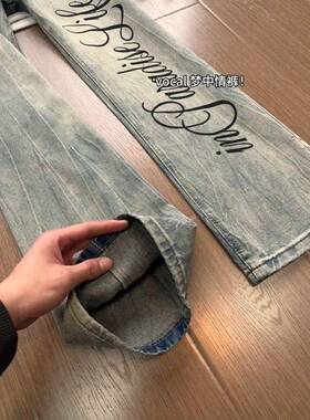 Men's High Cotton Vintage Washed Wide Leg Jeans Large