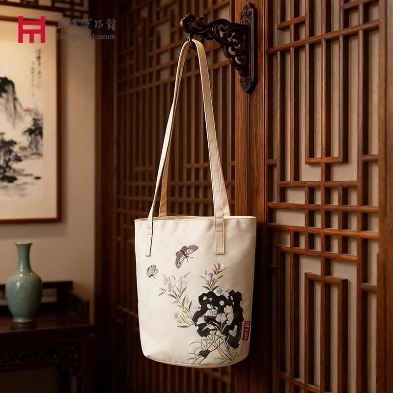 上海博物馆水桶包帆布新中式单肩手提包国风汉服韩希孟创意文创