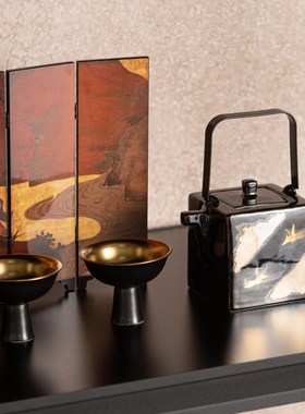 优选宋代美学新中l式样板间售楼处茶室博古架茶柜茶具茶叶饼罐装