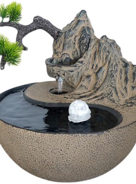 优选新中式桌面流水摆件室内家居客厅茶室M电视柜禅意水景水晶球