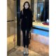 New autumn and winter style irregular hem sleeveless knitted vest suit lace black long-sleeved bottoming shirt two-piece set