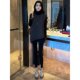 New autumn and winter style irregular hem sleeveless knitted vest suit lace black long-sleeved bottoming shirt two-piece set