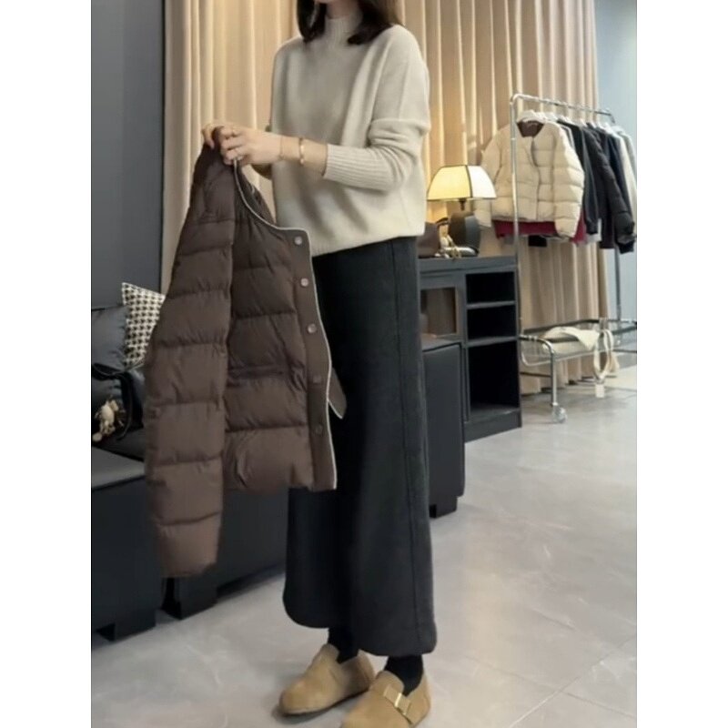 2024冬季新款加绒加厚毛呢奶奶裤女简约百搭小个子直筒阔腿休闲裤,淘宝优惠券,粉丝福利购,淘宝优惠卷