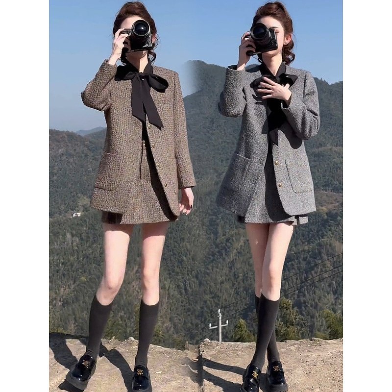 冬季新款高级感时尚气质套装女士高贵显瘦西服外套洋气短裙两件套,淘宝优惠券,粉丝福利购,淘宝优惠卷