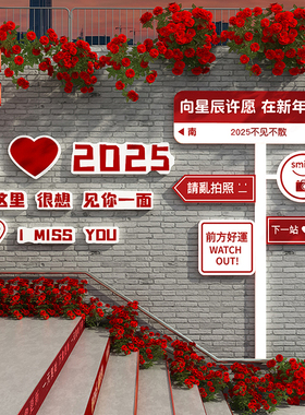 2026马新年春节元旦氛围场景布置网红路牌打卡拍照区墙面装饰贴纸
